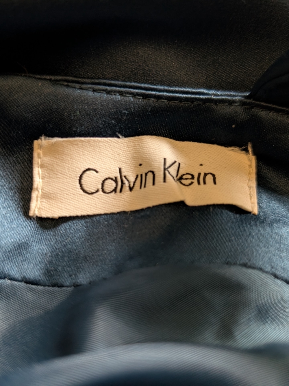 Calvin Klein Satin Evening Gown – Deep Ocean Blue/Teal Pleated Bust,A-Line Dress - Picture 4 of 4